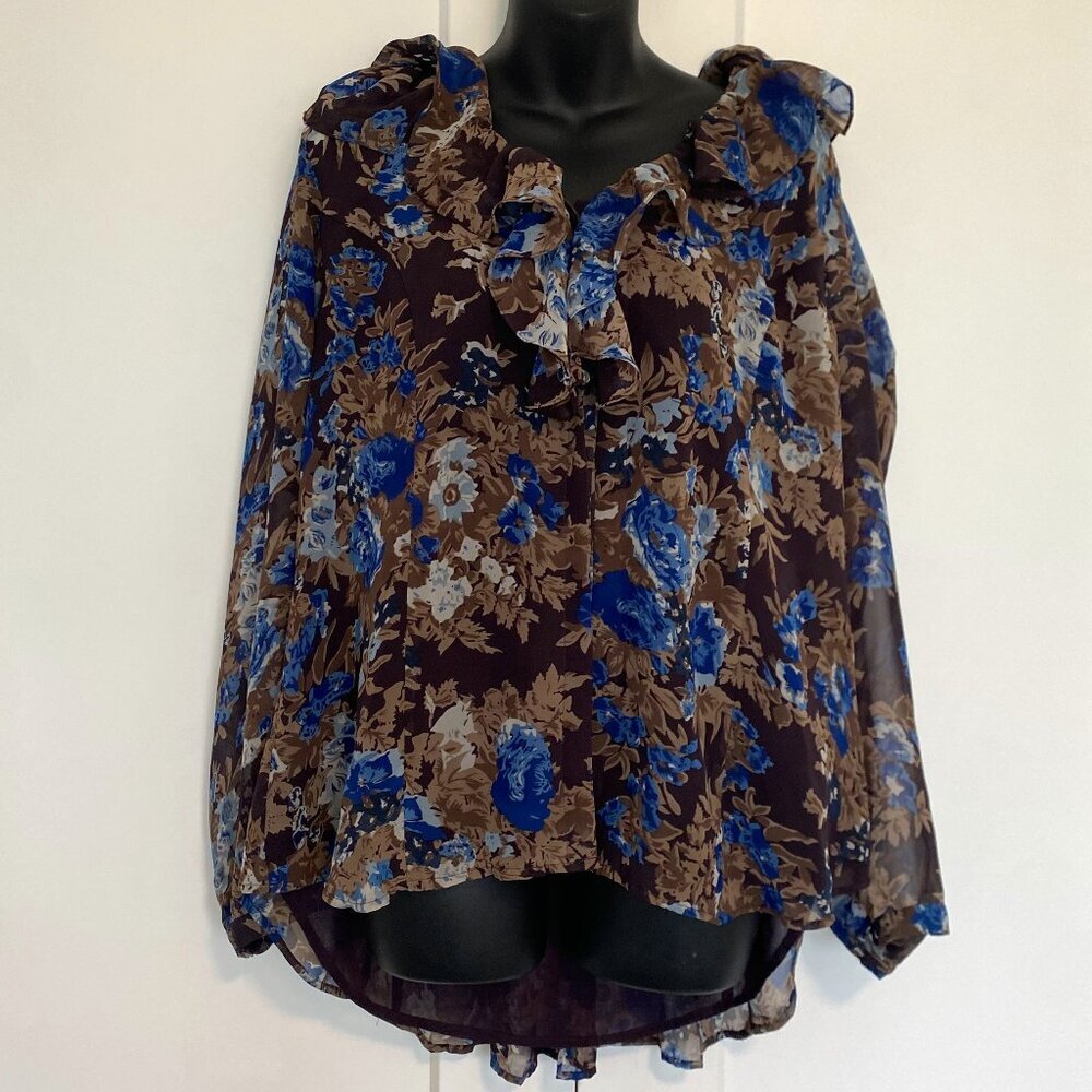 Coldwater Creek Floral‎ Print Tunic Blouse Long Sleeve Shirt Plus Size 1X